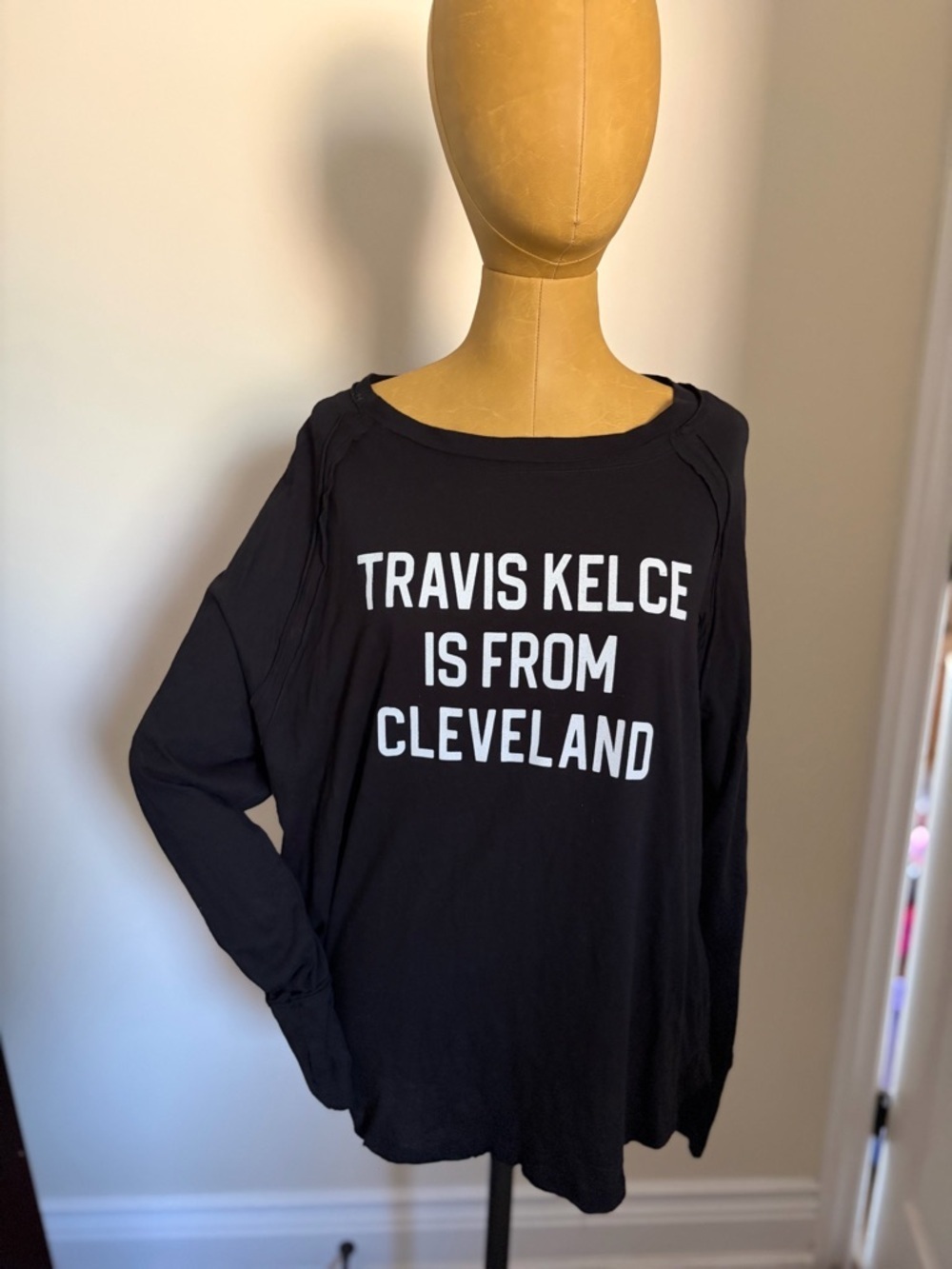 Black Graphic 100% Cotton Long Sleeve Shirt - "Travis Kelce Is From Cleveland"